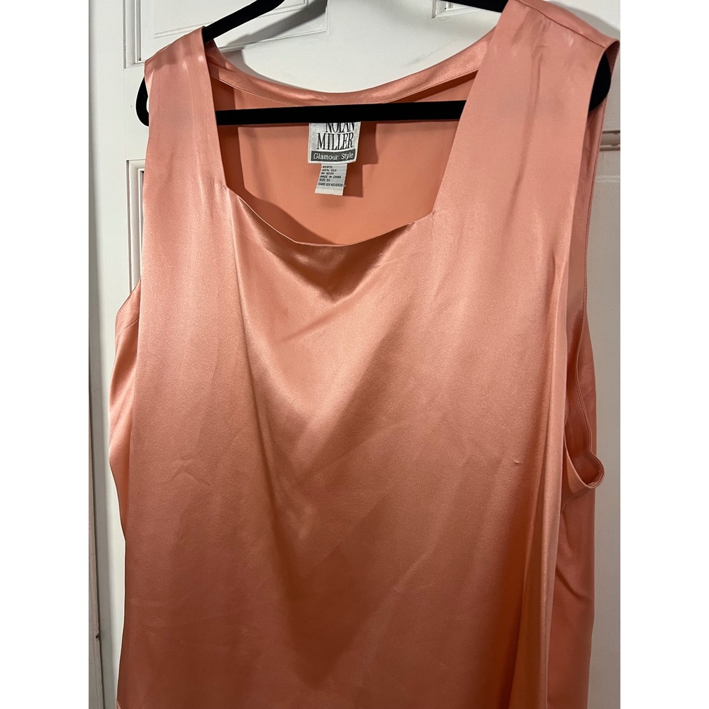 Nolan Miller Silk Tank‎ Top 3X Vintage Glamour Style Peach Pink Square Neck - Picture 4 of 4